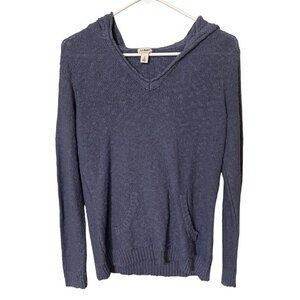 L.L.Bean Womens Hooded Knit Sweater Small S  Cotton Lightweight Pullover With Fr